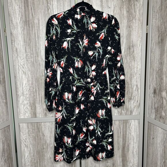 Rebecca Taylor Dress Short Black With Floral Print Button Down Long Sleeves Sz 0 - Picture 8 of 8